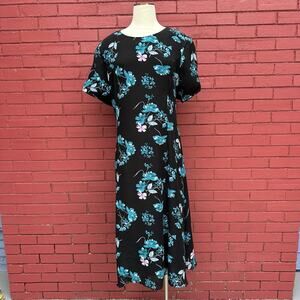Carolina Bay‎ Plus Womens Size 18 Floral Midi Dress Cottagecore Boho Black Blue